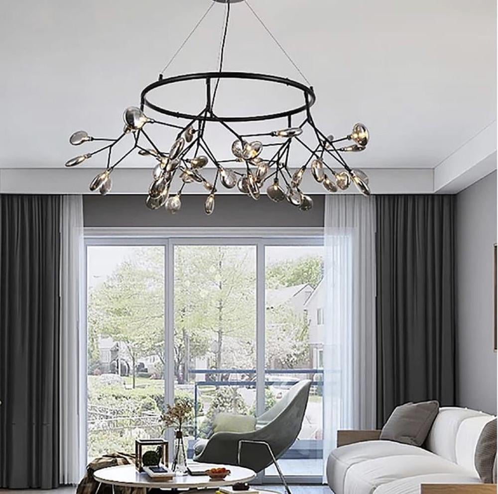 Светильник современный на 45 графитовых ламп с веточками Черный (H687/45 BK_832)