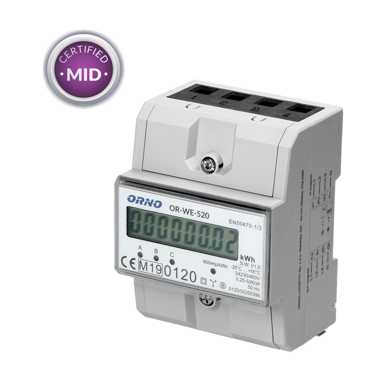 Счетчик электроэнергии 3F 80A OR-WE-520 на DIN-рейке TH-35 (1494317498) Счетчик электроэнергии 3F 80A OR-WE-520 на DIN-рейке TH-35 (1494317498)