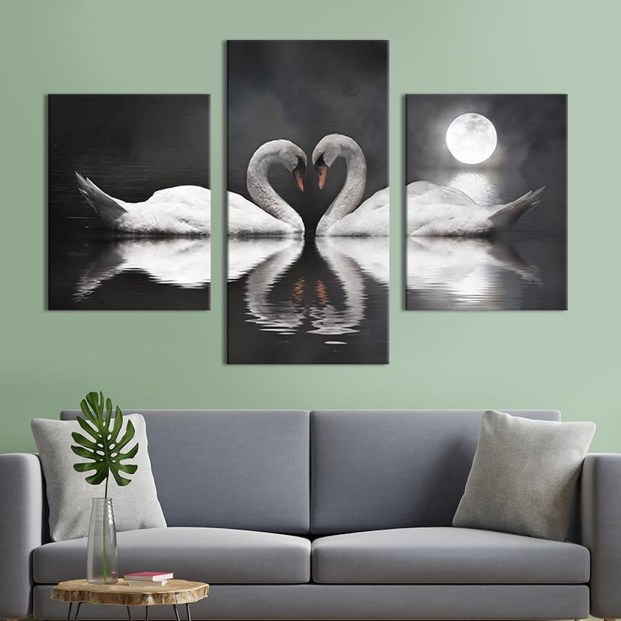Модульная картина на холсте Триптих Пара лебедей на фоне луны 96x60 см (143-32)
