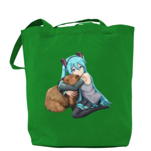 Шопер Хацуне Міку з капібарою Зелений (14330893-10-186728) - фото 1