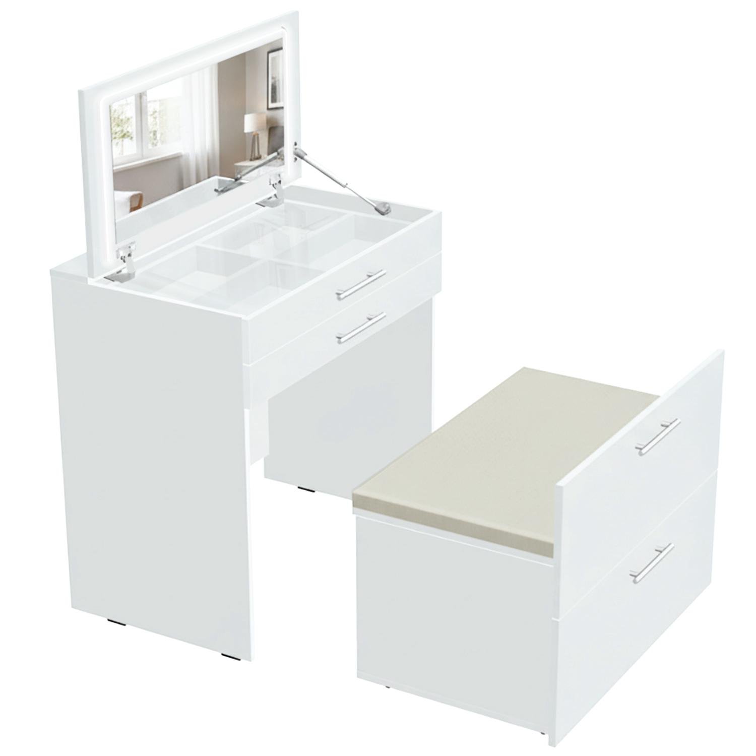 Стіл-трансформер макіяжний з розеткою МА 800 мм Білий