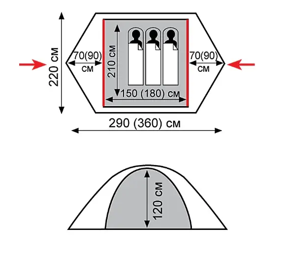 Палатка Tramp Peak 3 TRT-026 Cерый с красным (4bafde25) - фото 2