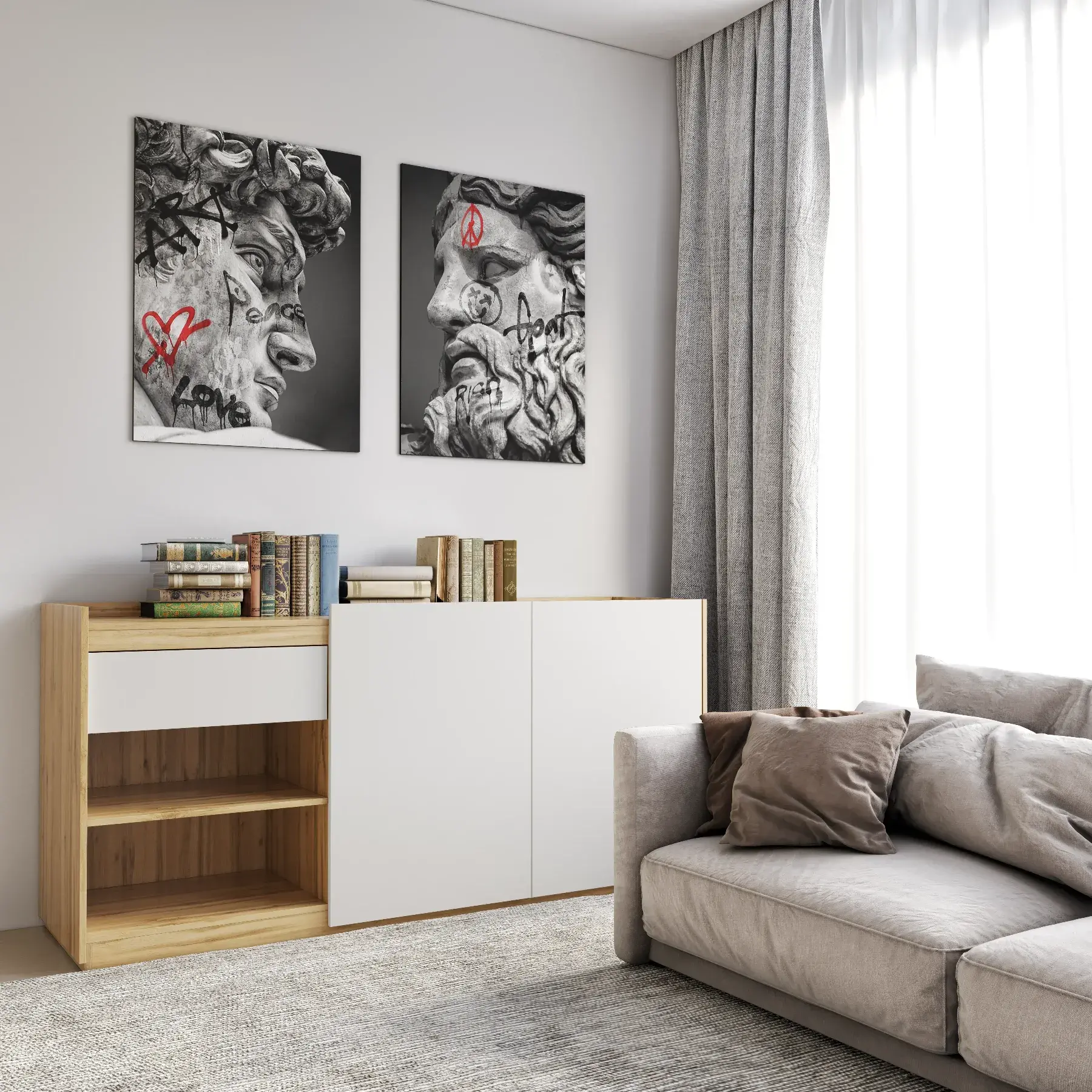 Комод FRS-3 без ручок з двома дверцятами/шухлядою і полицями 1840х500х860 мм Дуб Аппалачі/Білий