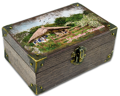 Шкатулка эко декоративная Украина Дом с мальвами 10х15 см Коричневый (укш06к10х15)