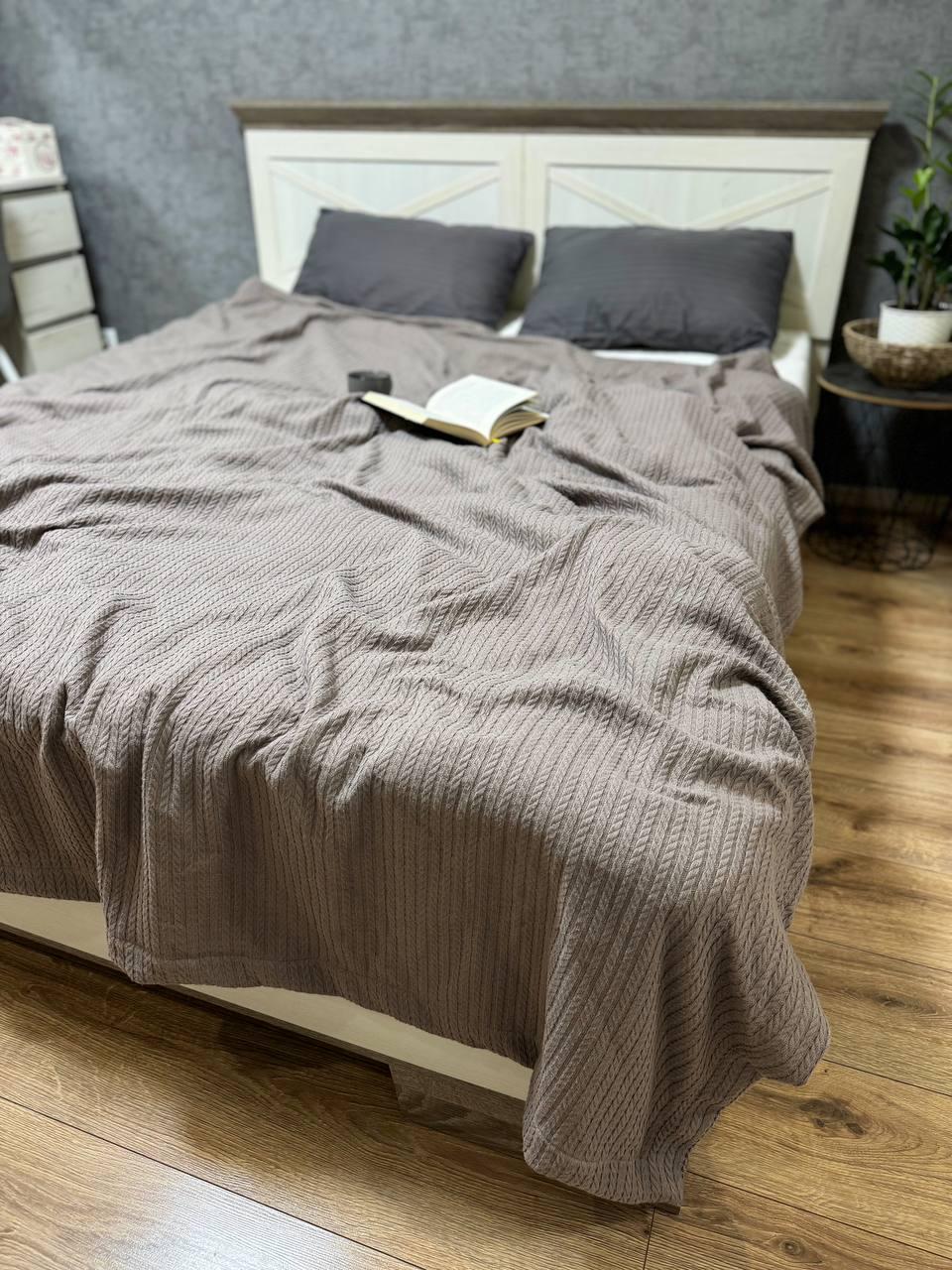 Плед-покрывало Косичка хлопковый полуторный 160х230 см Коричневый (15265813) - фото 2 Плед-покрывало Косичка хлопковый полуторный 160х230 см Коричневый (15265813) - фото 2