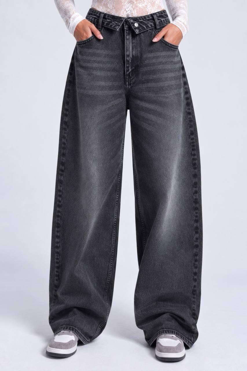 Джинсы женские It's Basic 4545-2W6-1 straight fit baggy с отвернутым поясом р. 36 Черный (8126)