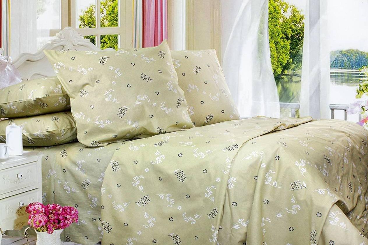 Простынь Т0430 200x220 см Бежевый/Зеленый