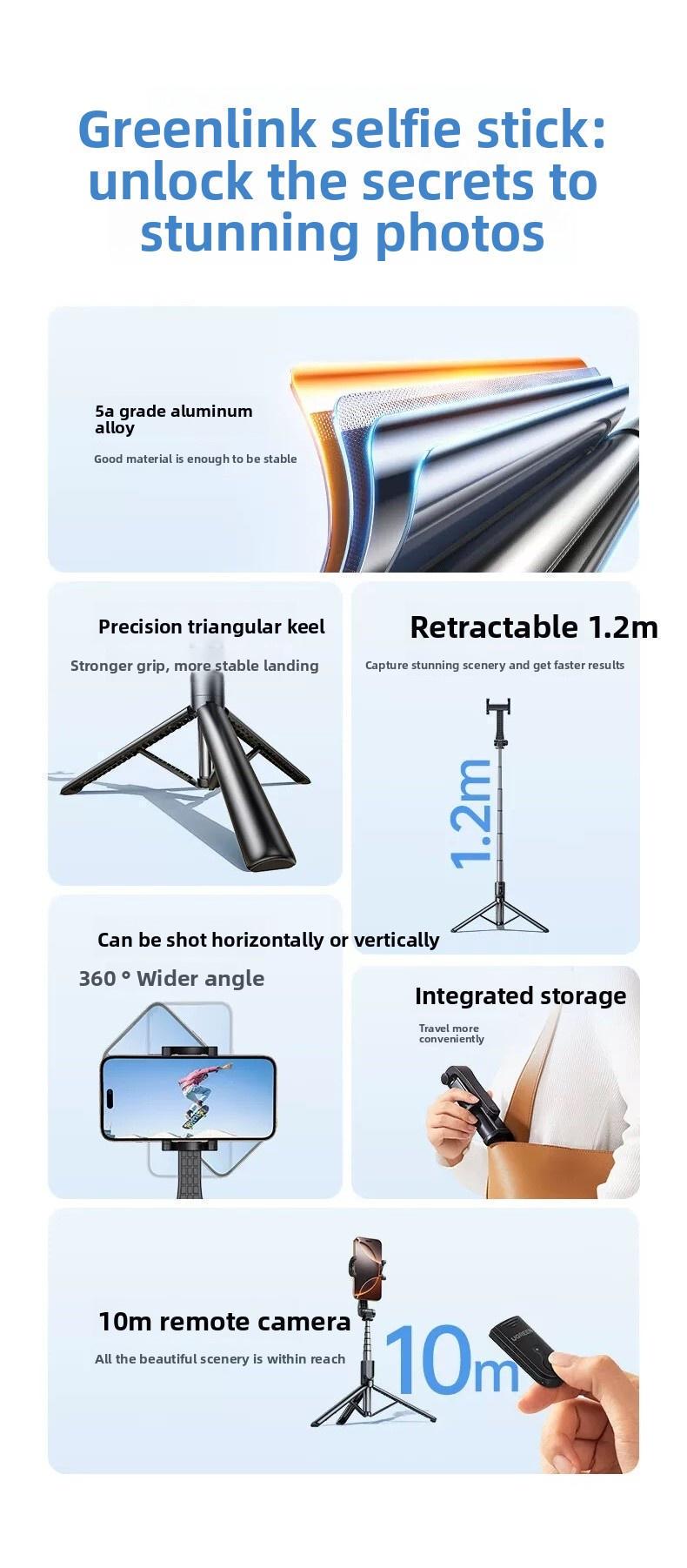 Селфі-палиця Ugreen 1. телескопічна алюмінієва 2 м Чорний (55487) - фото 6 Селфі-палиця Ugreen 1. телескопічна алюмінієва 2 м Чорний (55487) - фото 6