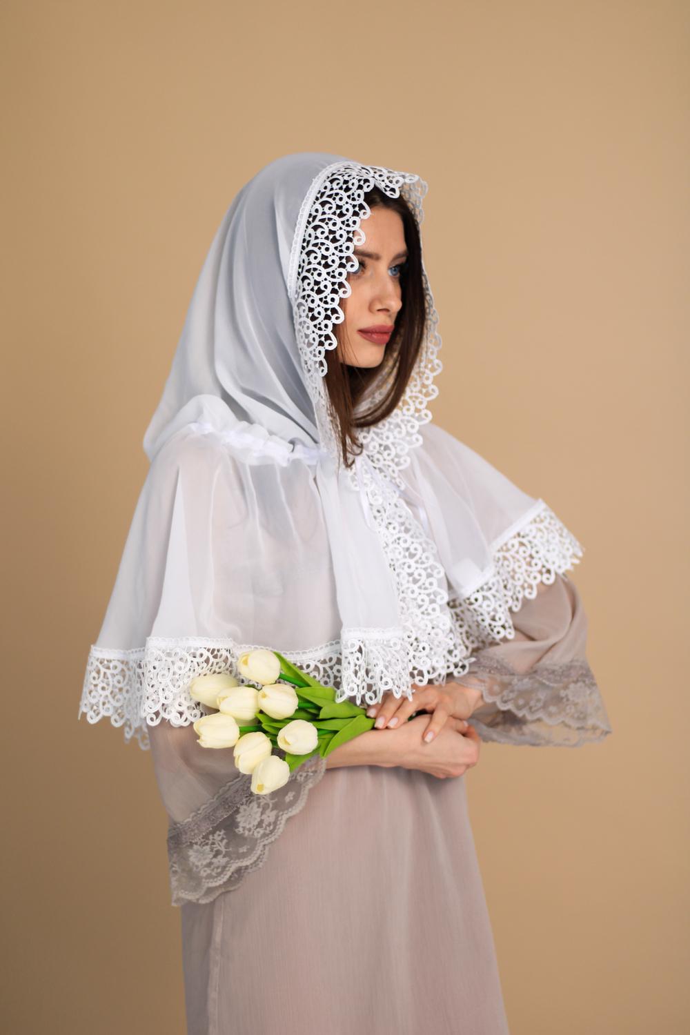 Палантин для храму на голову 80x120 см Білий (п006) Палантин для храму на голову 80x120 см Білий (п006)