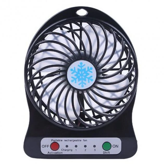 Вентилятор мини с аккумулятором Mini fan 4,5W 5V 0,5-1А с 3 скоростями и фонарем пластиковый 14х11х4 см Черный (35973457)
