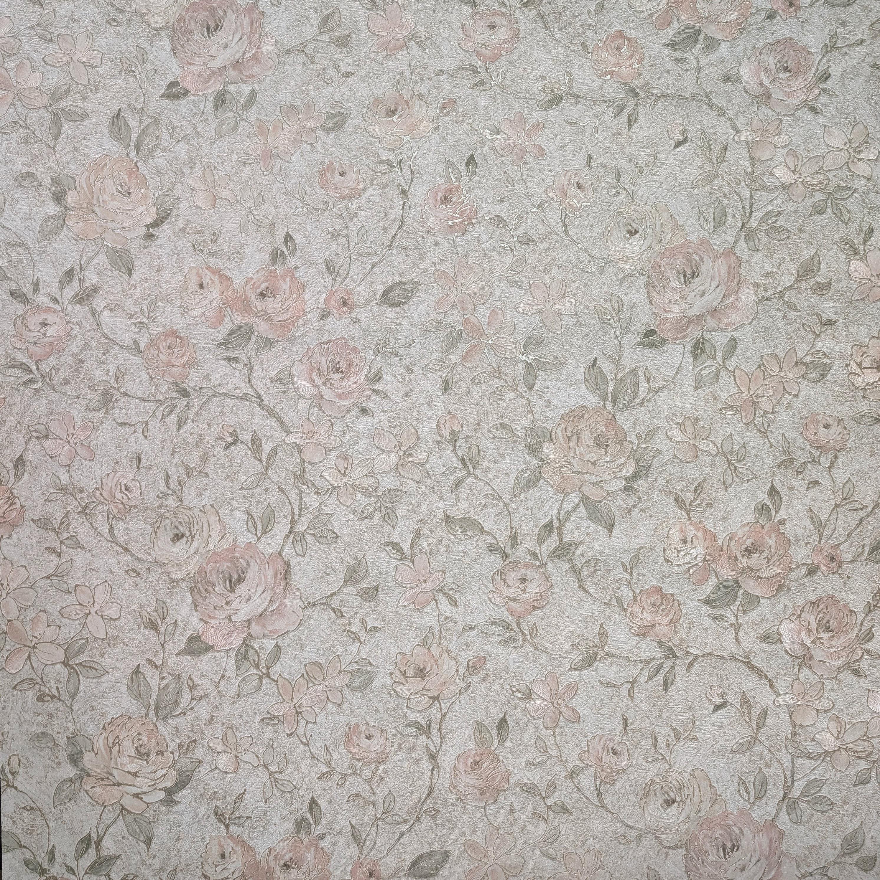 Обои виниловые на флизелиновой основе Grandeco Anastasia А55003 Розы с блестками 1 м Кремовый (А55003)