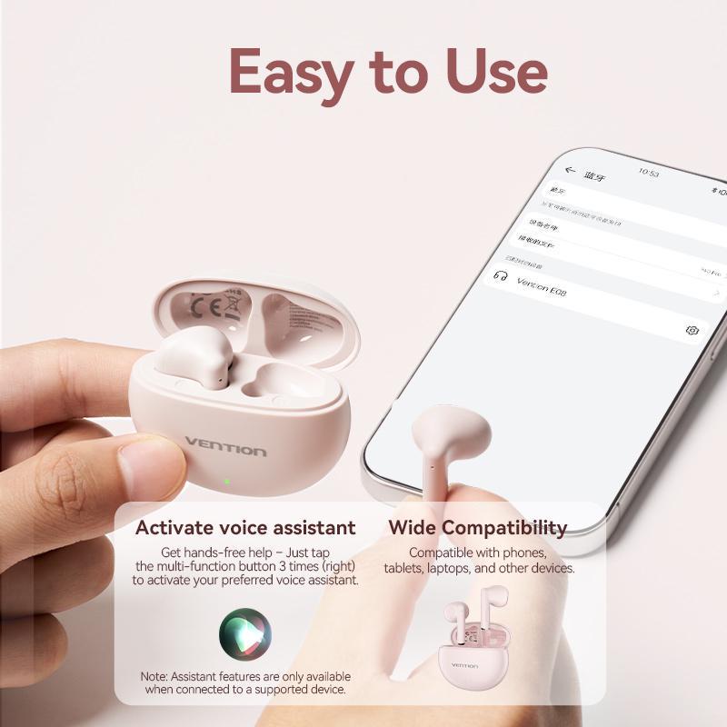 Навушники бездротові Vention Elf E06 Bluetooth 5.3 з AI-шумозаглушенням TWS 22 год відтверення AAC/SBC Hi-Fi водонепроникні IPX4 Рожевий (NBKP0) - фото 10 Навушники бездротові Vention Elf E06 Bluetooth 5.3 з AI-шумозаглушенням TWS 22 год відтверення AAC/SBC Hi-Fi водонепроникні IPX4 Рожевий (NBKP0) - фото 10