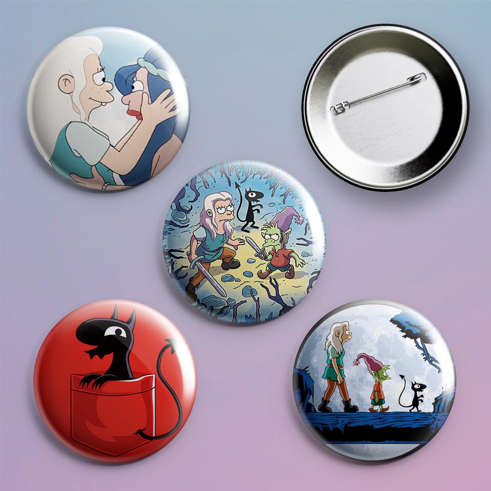 Значки на рюкзак з принтом Disenchantment Lucik 4 шт.