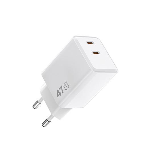 Устройство зарядное WIWU Cube Wi-G026 2xType-C GaN Fast Charger EU 3A 67W White (6977703656800)