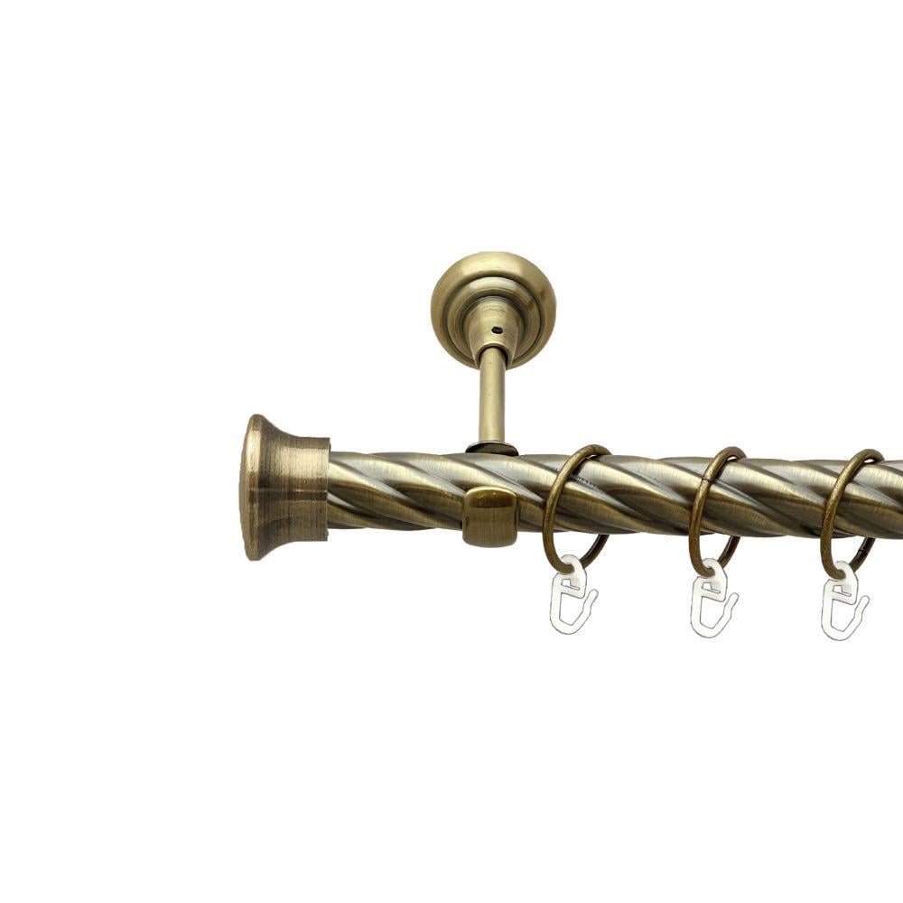 Карниз металлический Orvit Дуо однорядный открытый/скрученная труба/кольцо металлическое Антик 25 мм 240 см (00-00017693)