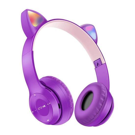 Наушники Bluetooth с ушками и подсветкой Cat Miu Star P47 Фиолетовый - фото 1