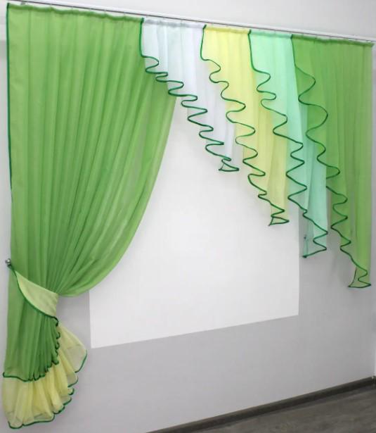 Шторки кухонні з ламбрекеном 200х170 см Оливковий (070к) - фото 2 Шторки кухонні з ламбрекеном 200х170 см Оливковий (070к) - фото 2