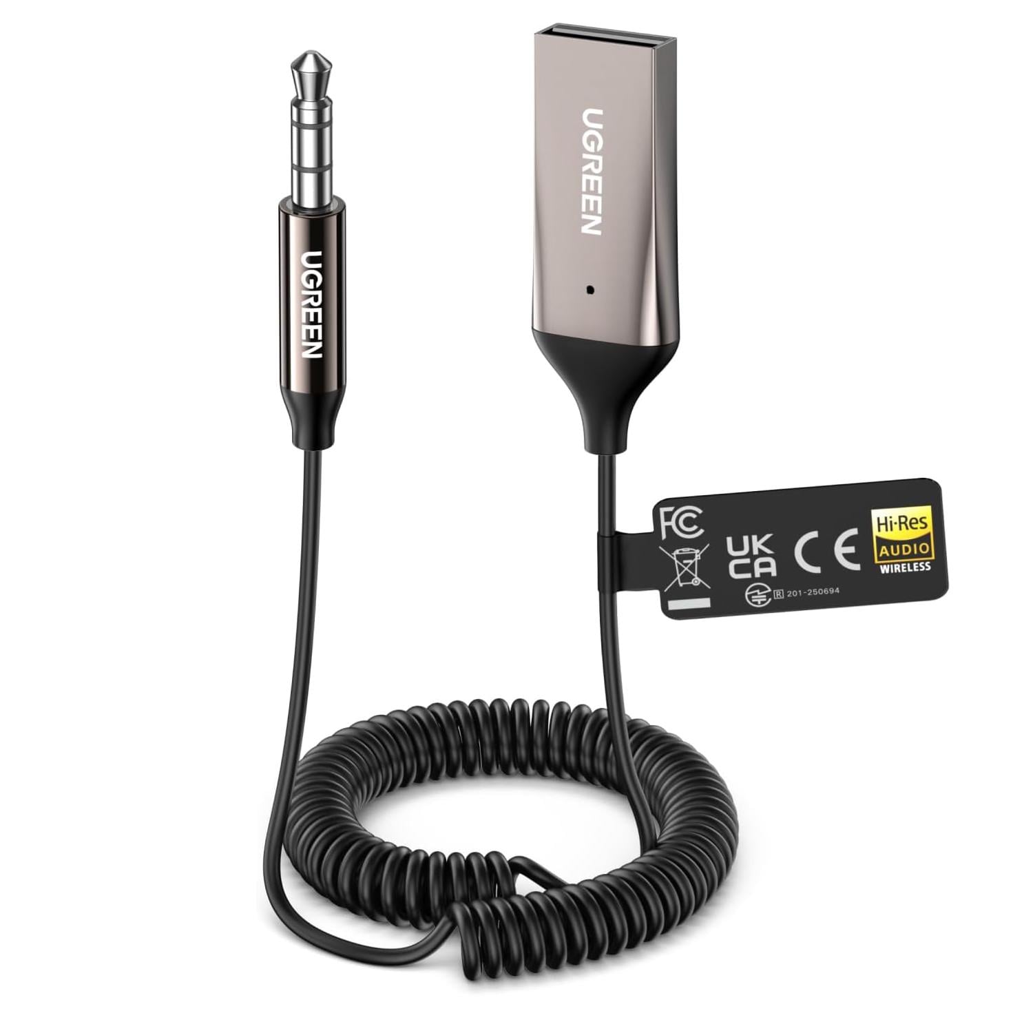 Автомобильный аудиоприемник UGREEN BT525 Bluetooth 6.0 SBC AAC LDAC 24 бит/96 кГц Черный (85428)
