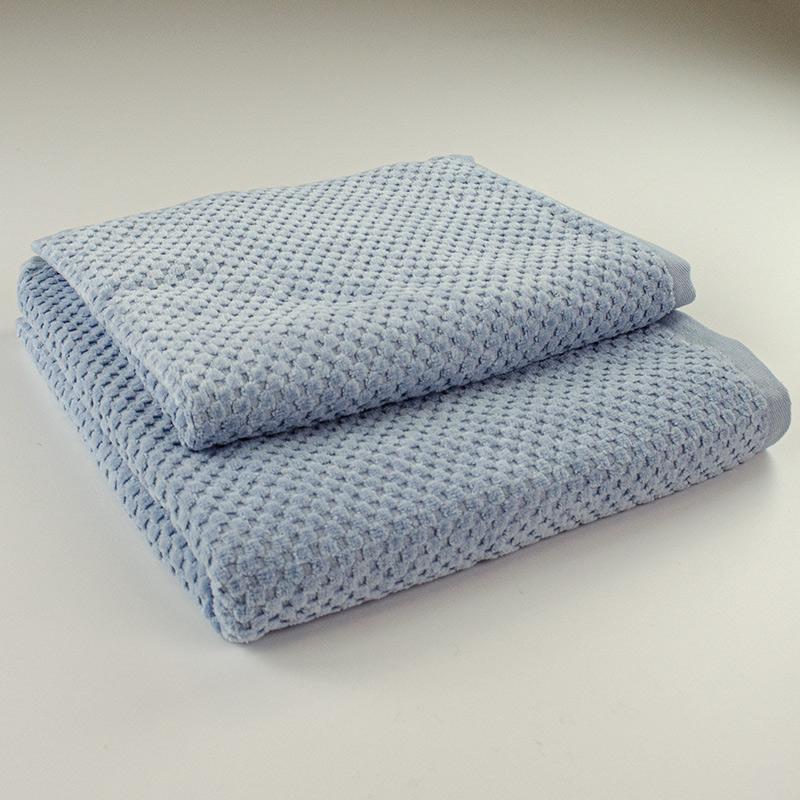 Набор однотонных махровых полотенец Damask жаккардовое с велюром 550 г/м2 50x90/70x140 см 2 шт. Голубой