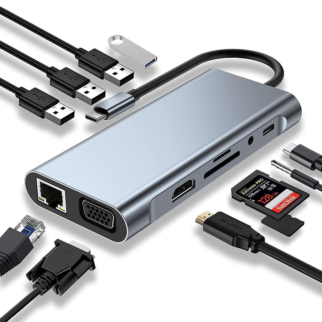 Разветвитель для ноутбука Type-C хаб Addap MH-13 многофункциональный 11в1 4xUSB 3.0/Type-C/HDMI/VGA/Ethernet/SD/MicroSD/3,5 мм - фото 3