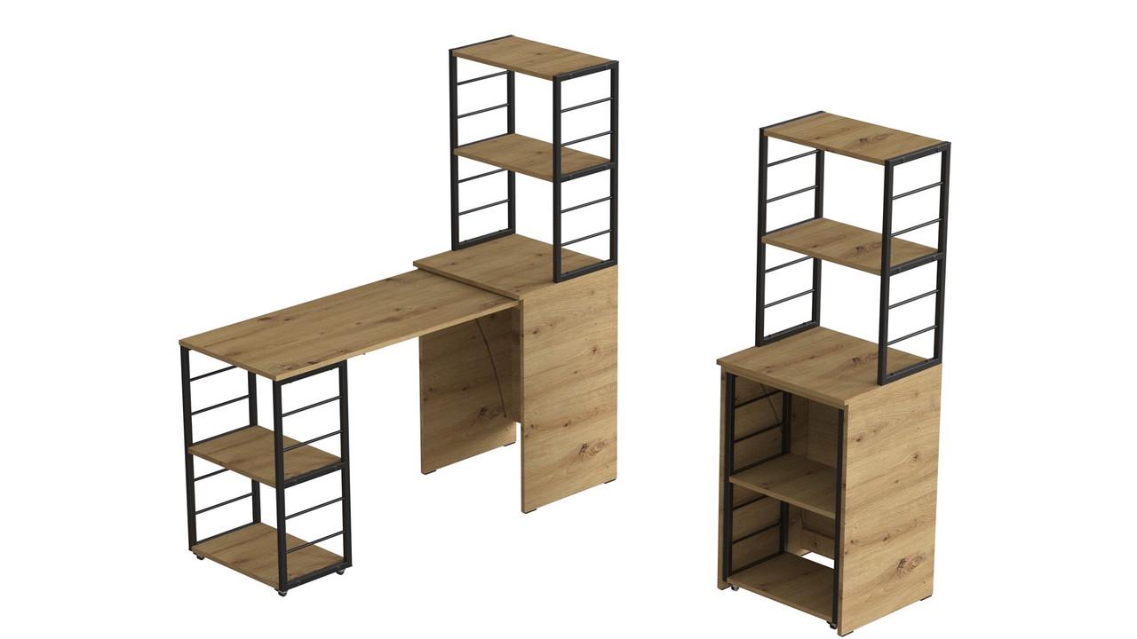 Стіл-тумба трансформер Ferrum-decor Смарт 3/1 з етажеркою метал/ДСП 16 мм 1430x1450x500 мм Чорний/Дуб Артизан (FRD-105114) - фото 5 Стіл-тумба трансформер Ferrum-decor Смарт 3/1 з етажеркою метал/ДСП 16 мм 1430x1450x500 мм Чорний/Дуб Артизан (FRD-105114) - фото 5