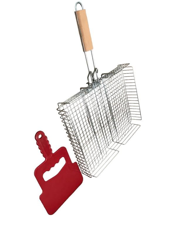 Решетка для гриля со съемной ручкой и веером для раздувания угля 40x30 см