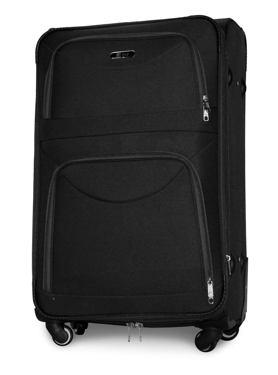 Чемодан тканевый Fly 6802 большой на 4 колесах 74х48х30 см 90 л Черный