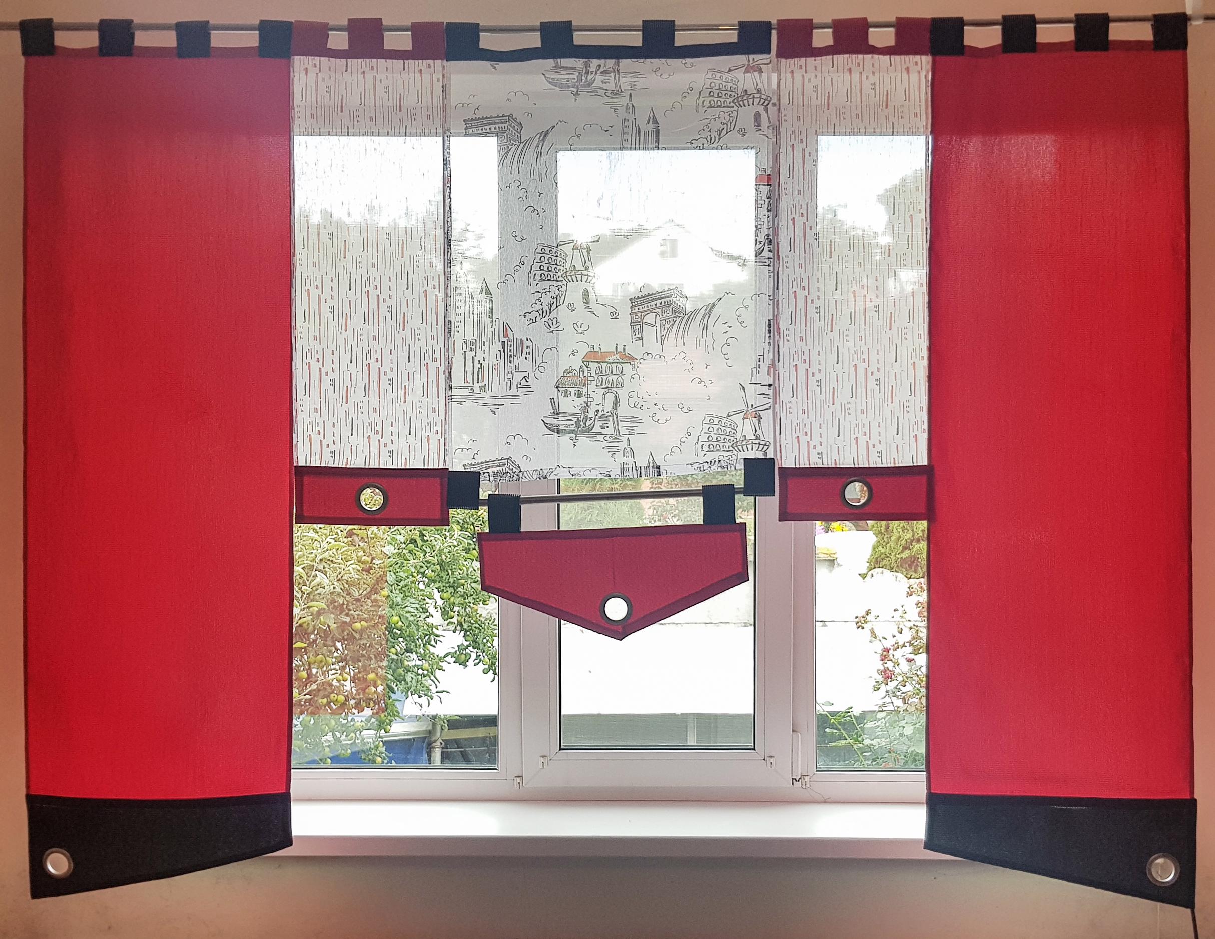 Комплект панельних фіранок Firanka City 5 шт. карниз 205 см Червоний з чорним (71_5п)