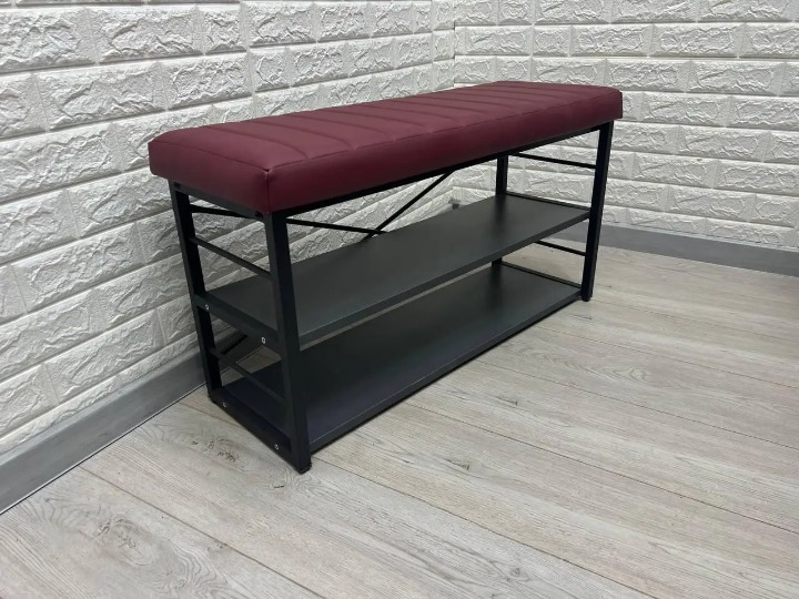 Банкетка для взуття металева з м'яким сидінням 32х47х88 см Бордовий/Чорний (2588040051)