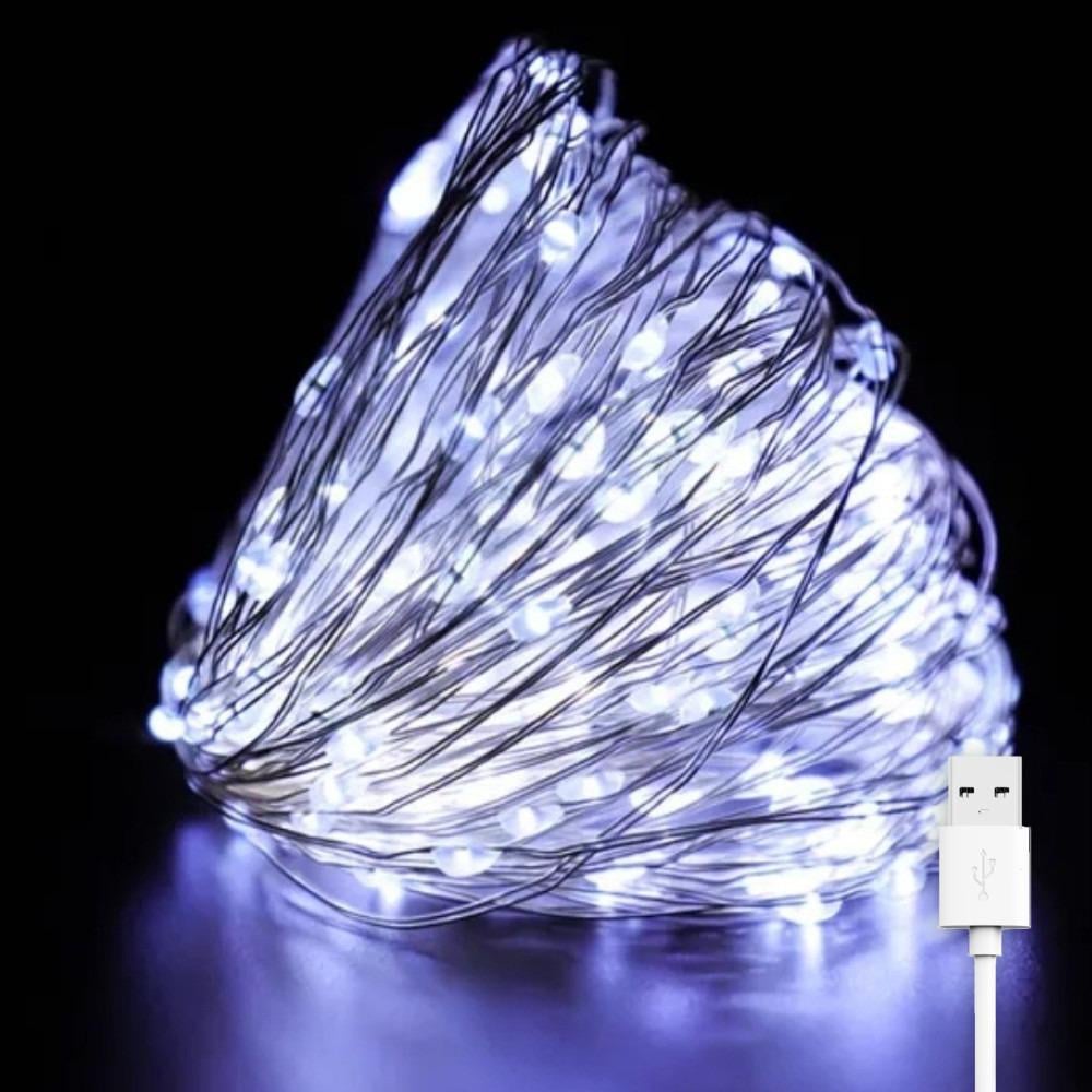 Гірлянда світлодіодна нитка Роса від USB 300 LED 8 режимів IP44 30 м Білий