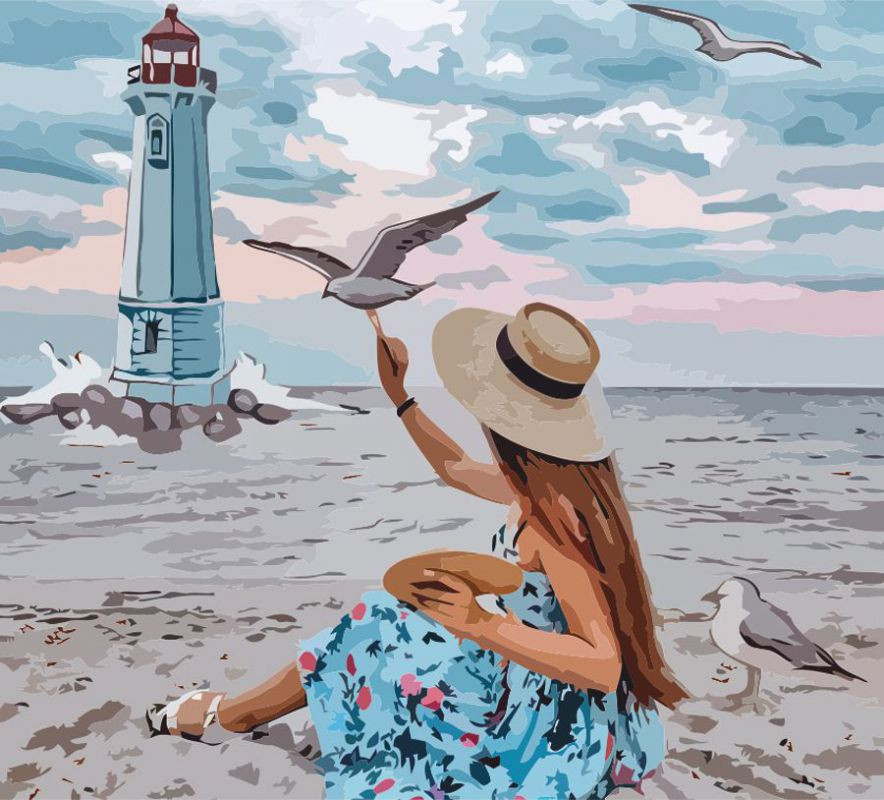 Картина за номерами Rosa Дівчина та чайки 35х45 см (N00013228)