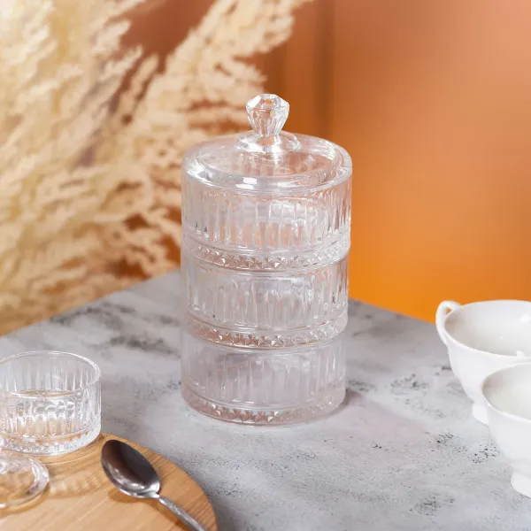 Конфетница трехуровневая стеклянная с крышкой ребриста Прозрачный (HP-YH-16) - фото 5