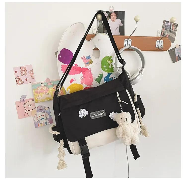 Сумка школьная для университета/школы с карманами в японском стиле Черно-белый (А527) - фото 3 Сумка школьная для университета/школы с карманами в японском стиле Черно-белый (А527) - фото 3