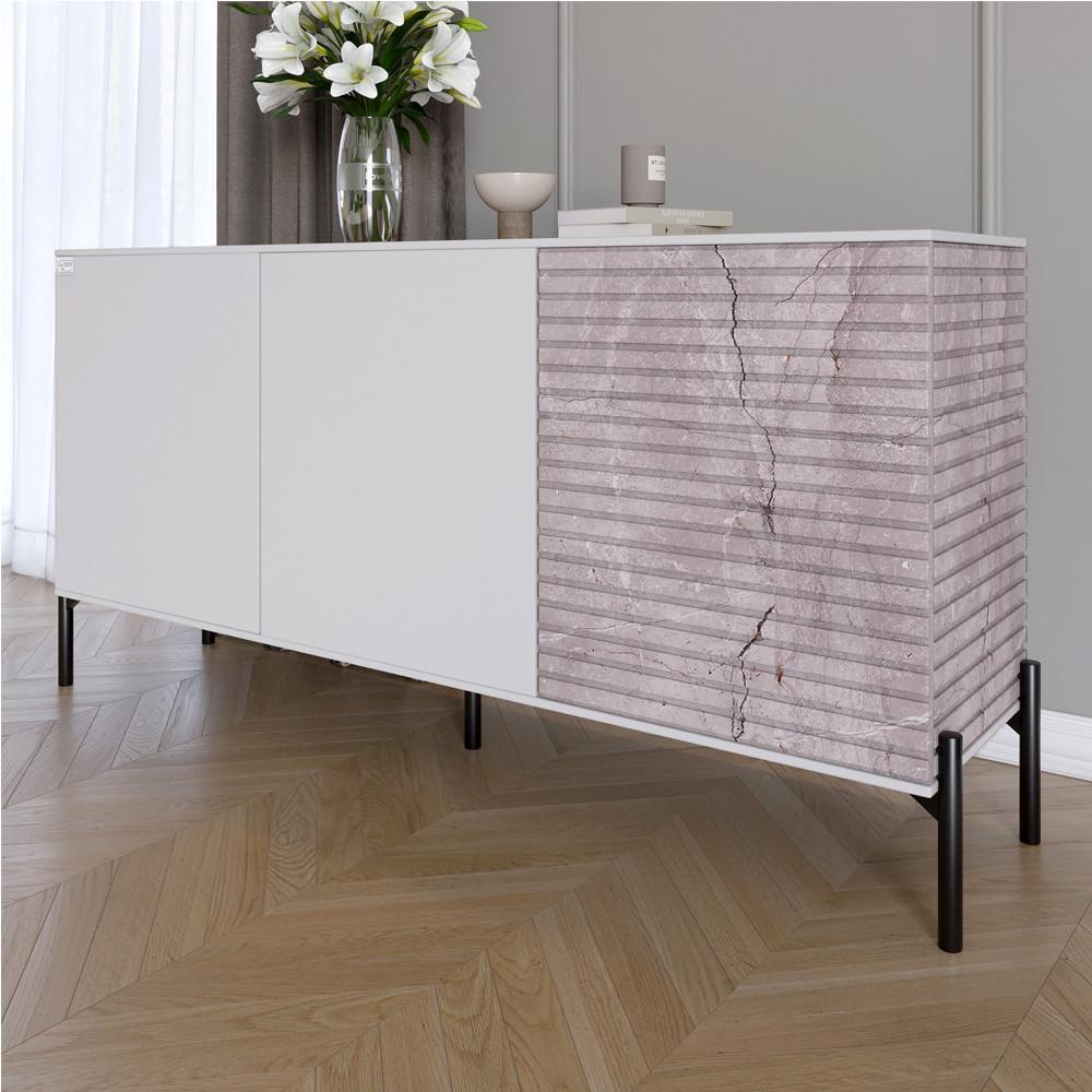 Комод закрытый в гостиную на черных металлических ножках Lion Грей 154x38x76,5 см Нимфея Альба белый/Камень (Lion-041799) - фото 1 Комод закрытый в гостиную на черных металлических ножках Lion Грей 154x38x76,5 см Нимфея Альба белый/Камень (Lion-041799) - фото 1