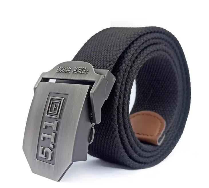 Ремінь чоловічий 5.1.1 нейлоновий з металевою пряжкою 125 см Чорний