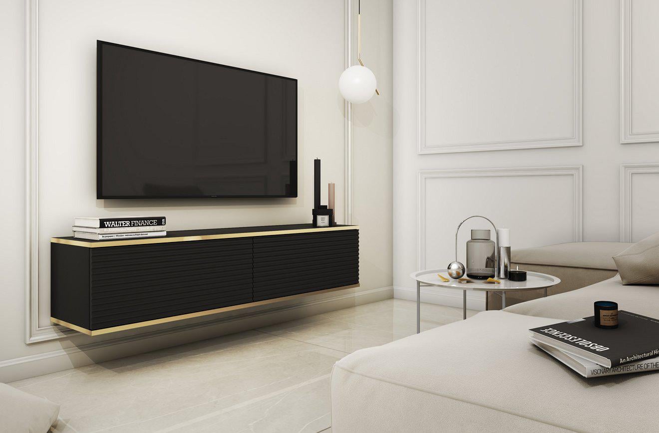 Тумба под телевизор навесная Perfect Home Oro RTV135 MDF 2-дверная Черный (PFH-091355)