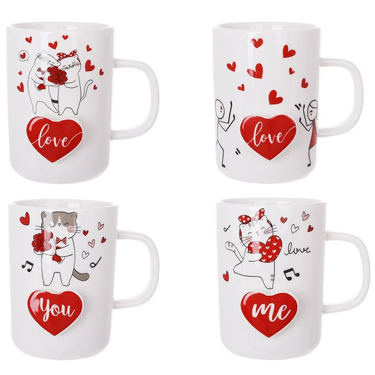 Кружка с объемным сердцем Love You 4 дизайна 380 мл 4 шт. (BDI-311-129)