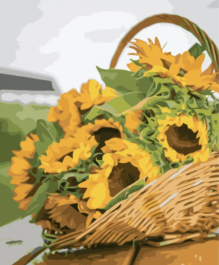 Картина по номерам Strateg Корзина подсолнечников 40x50 см (VA-3695)