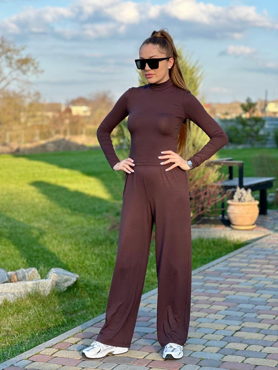 Костюм женский из вискозы Maybel лонгслив и брюки XXL Шоколадный (2567453281)