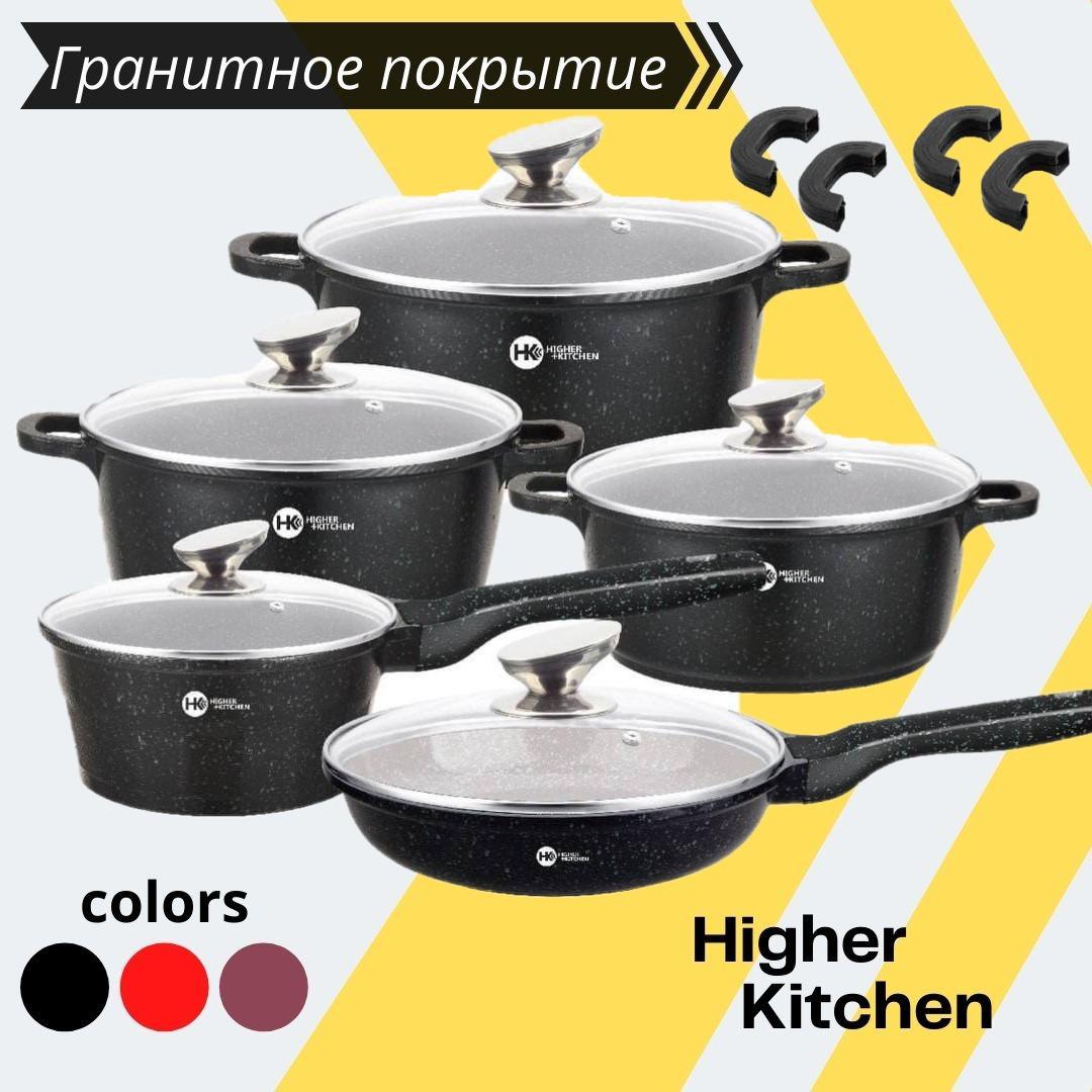 Набор кастрюль и сковорода Higher Kitchen HK-305 с гранитным антипригарным покрытием Черный (HK-305A) - фото 3