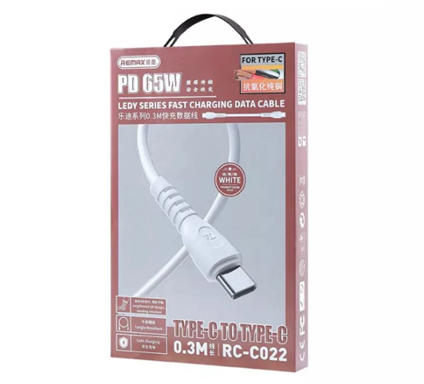 Кабель Remax RC-C022 PD 65W Type-C-Type-C 30 см White - фото 2
