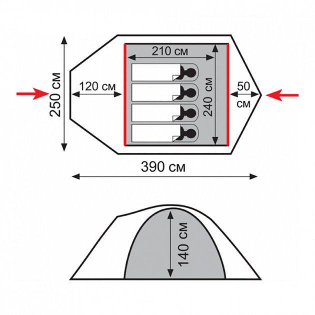Палатка четырехместная Tramp Lite Camp 4 трехсезонная 250х390х140 см (TLT-022.06-olive) - фото 2