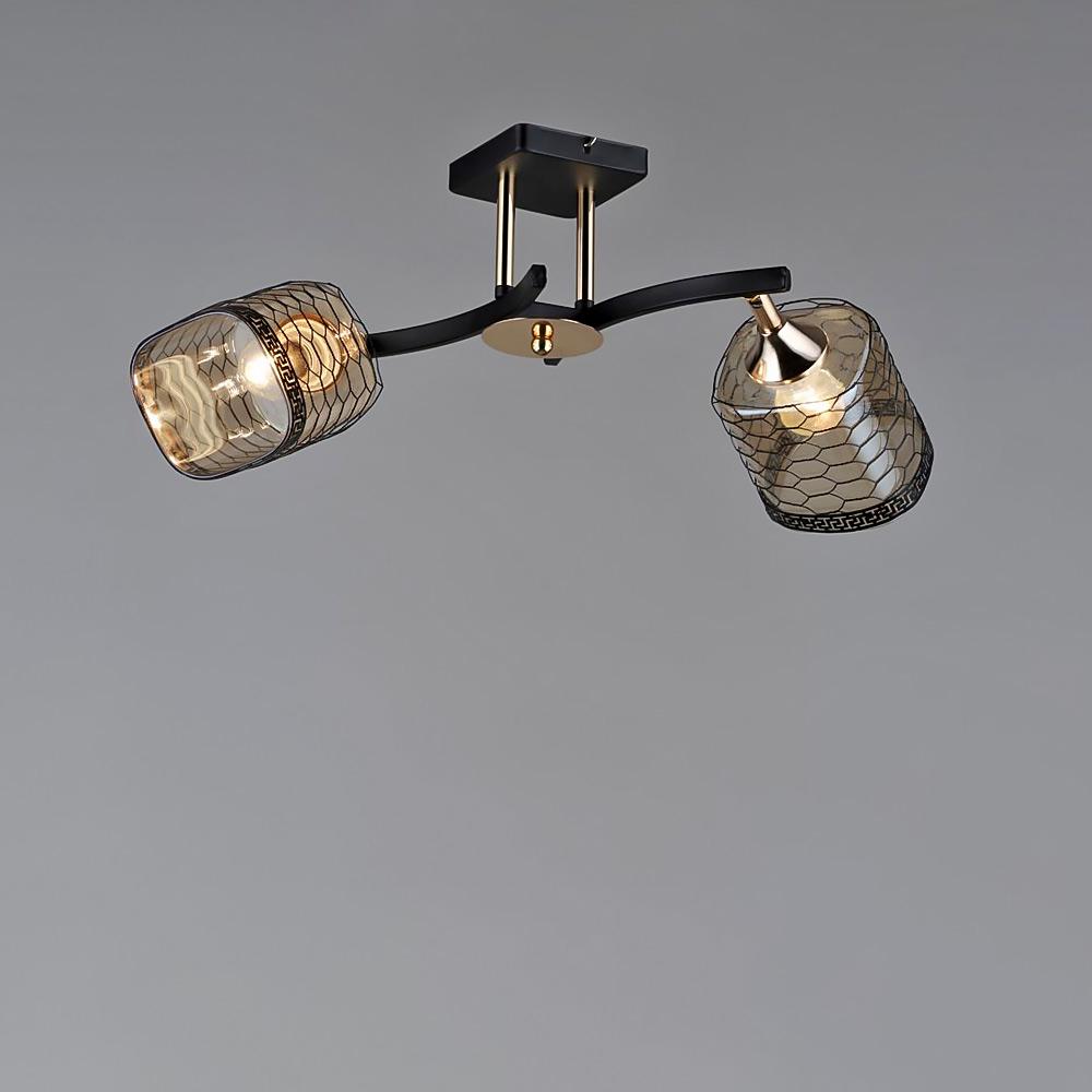 Люстра потолочная Light House SR-19347/2 BK/FGD E27 500х200х240 мм Черный/Золотой/Медовый