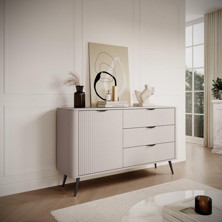 Комод Perfect Home Lante 1D3S/138 1-дверный с 3 ящиками и черными ножками Бежевый (PFH-091178) - фото 1