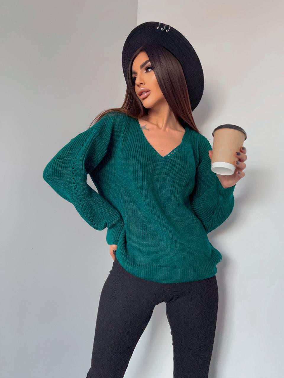 Свитер женский Лаура с вырезом р. 44-50 Бутылка (217/а-нс) - фото 5