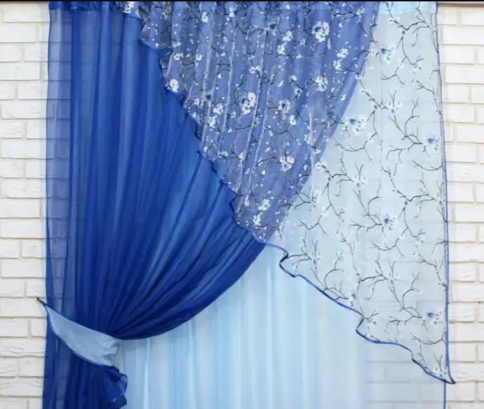 Комплект штор на кухню 300х170 см Синий/Голубой (063к 4) - фото 8 Комплект штор на кухню 300х170 см Синий/Голубой (063к 4) - фото 8