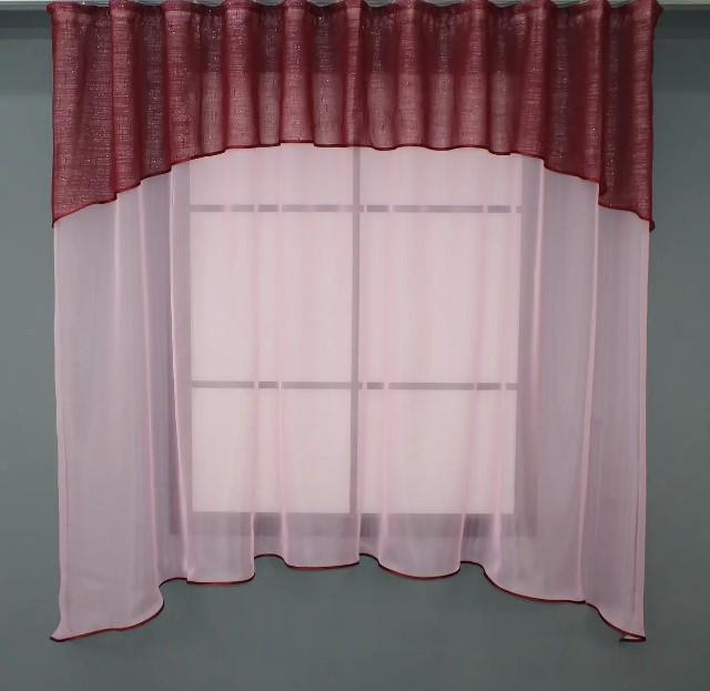 Занавеска на кухню с аркой 270х170 см Бордовый/Розовый (036к) Занавеска на кухню с аркой 270х170 см Бордовый/Розовый (036к)
