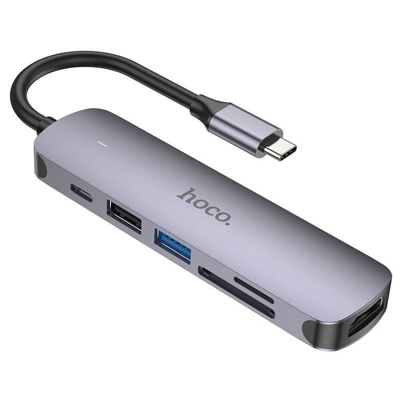 Перехідник Hoco HB28 Multi-function 6in1 Type-C to HDTV+USB3,0+USB2,0+SD+TF+PD Metal gray (00000064591_1) Перехідник Hoco HB28 Multi-function 6in1 Type-C to HDTV+USB3,0+USB2,0+SD+TF+PD Metal gray (00000064591_1)