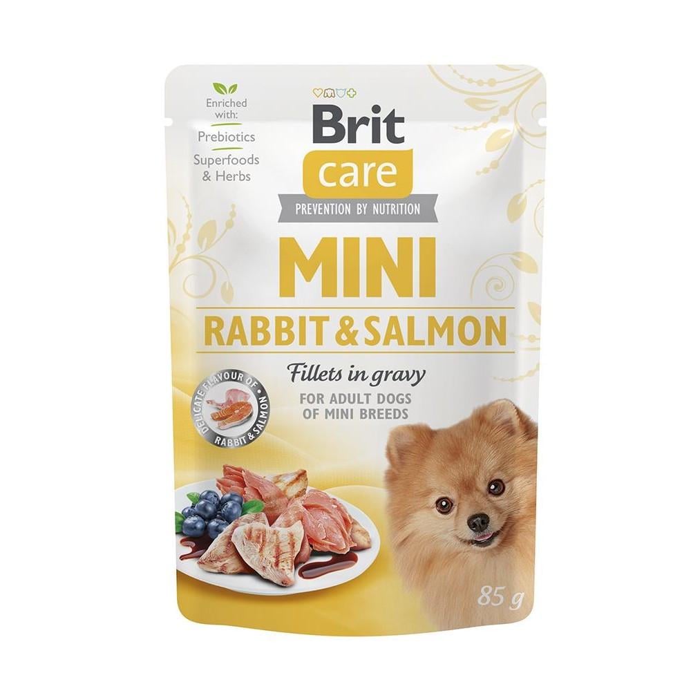 Корм влажный Brit CARE Mini для взрослых собак миниатюрных пород филе с кроликом и лососем в соусе 85 г (8595602560332)