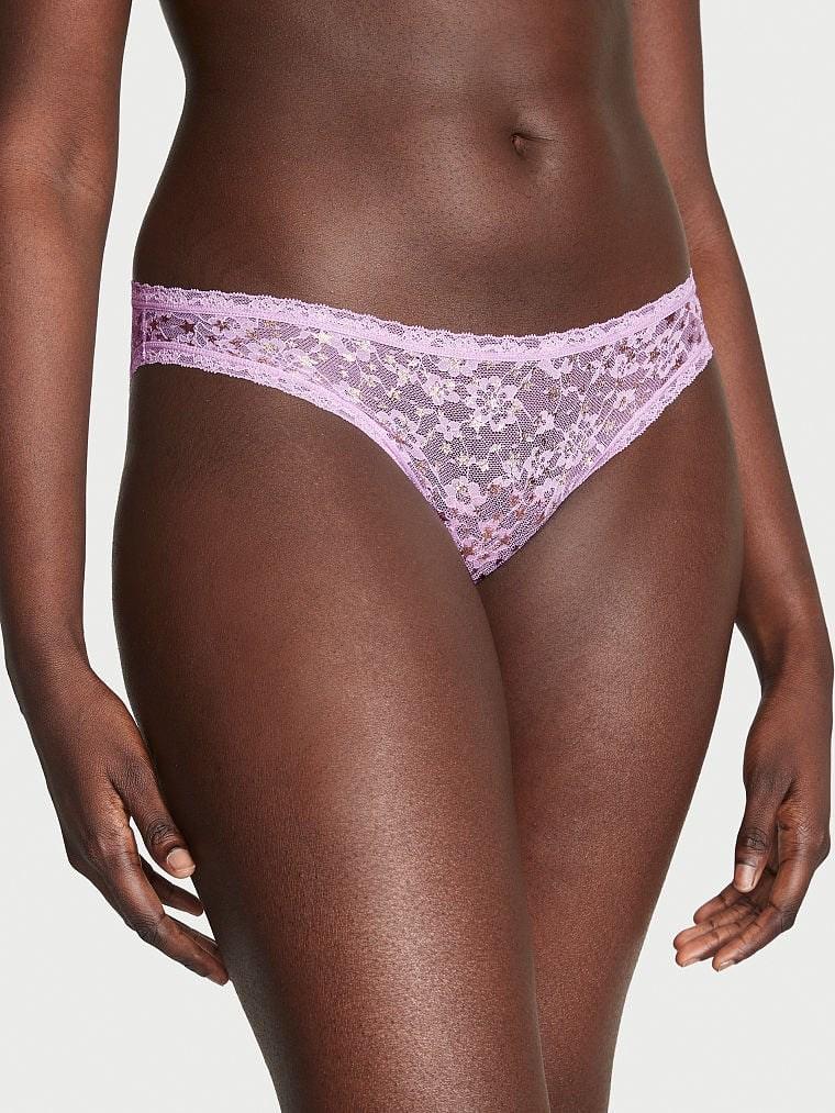Трусики женские Victoria's Secret Foil-Print Lace кружевные бикини М Розовый (2020752902)
